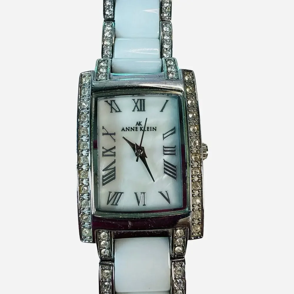 Anne Klein Women's Silver Tone Watch White Ceramic Crystal Face 10/9195GP